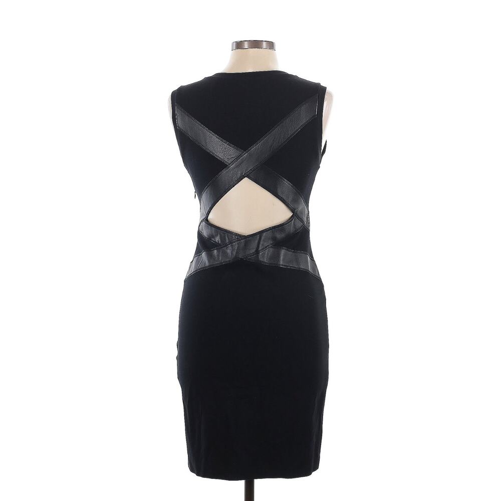 Sandro Paris Black Cutout Back Mini Dress Calf Leather Trim EU 3/ US 6 - Picture 3 of 14